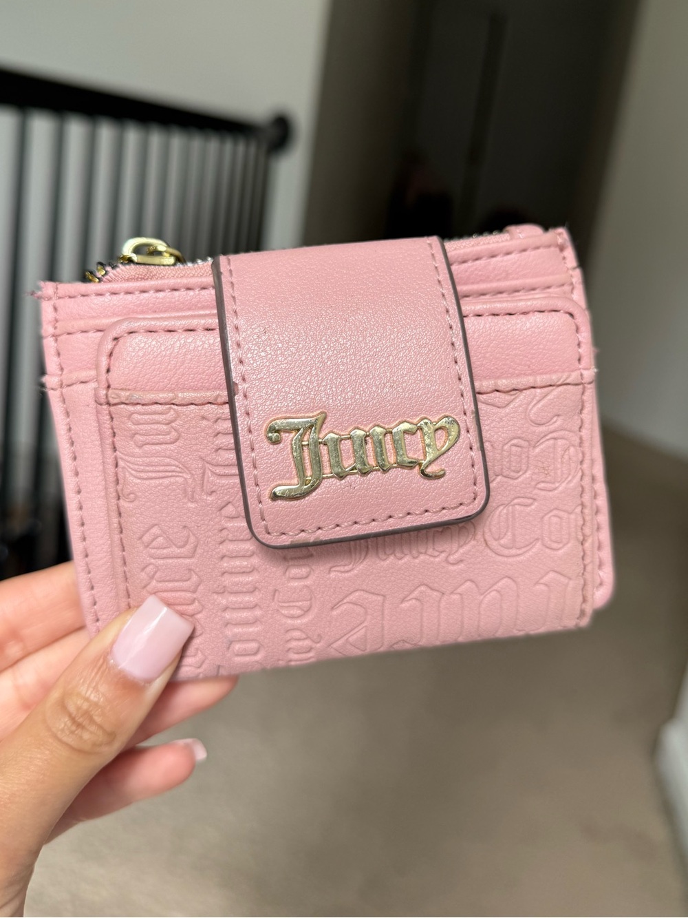 Juicy Couture Pink Embossed Mini Wallet with Gold Logo